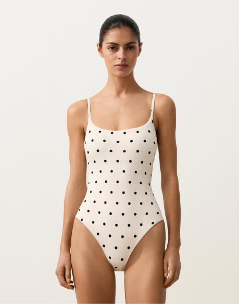 OYSHO - Costume da bagno a triangolo in piqué a pois écru pallido - view 1