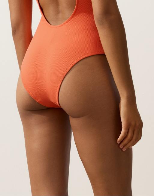 OYSHO - Costume da bagno a triangolo in piqué arancione, 3 di 4