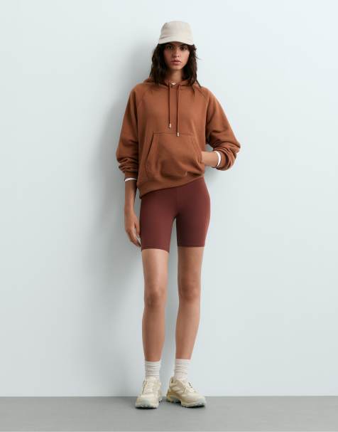 OYSHO Cotton-blend fleece hoodie in camel - view 1