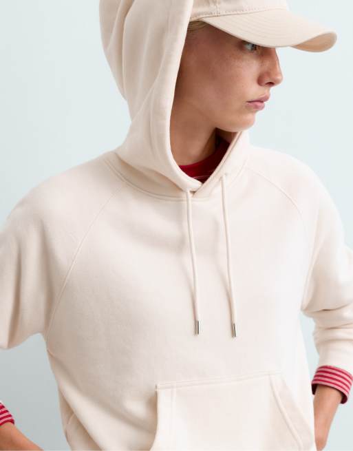 OYSHO Cotton-blend fleece hoodie in pale ecru, 3 of 6