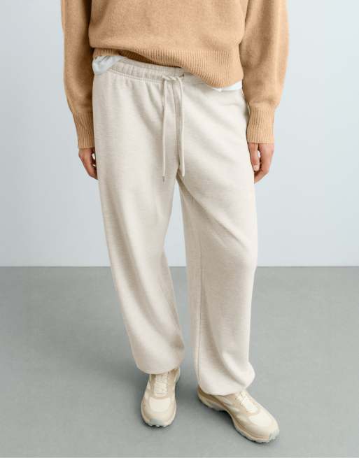 OYSHO Cotton-blend fleece joggers in cream, 2 of 6