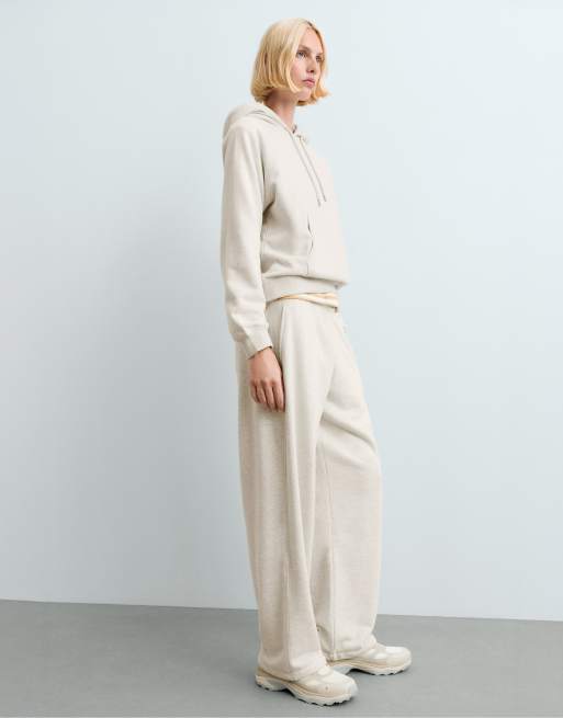 OYSHO Cotton-blend fleece joggers in cream, 3 of 6