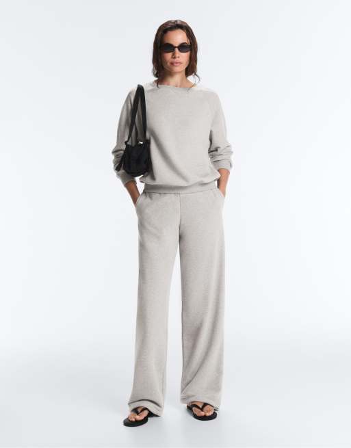 OYSHO Cotton-blend fleece joggers in mid-grey melange, 7 of 7