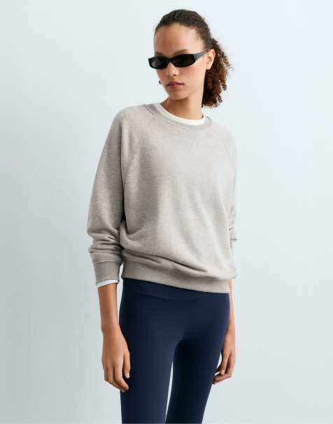OYSHO Cotton-blend fleece round neck sweatshirt in mid-grey melange - view 1