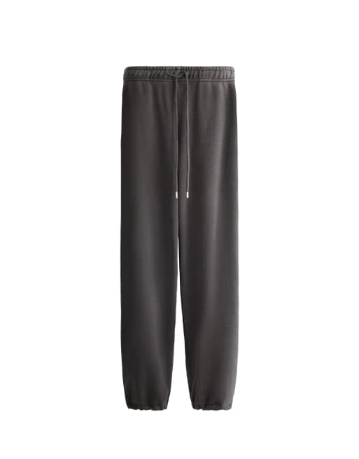 OYSHO Cotton blend fleece straight-leg trousers in dark anthracite, 7 of 7
