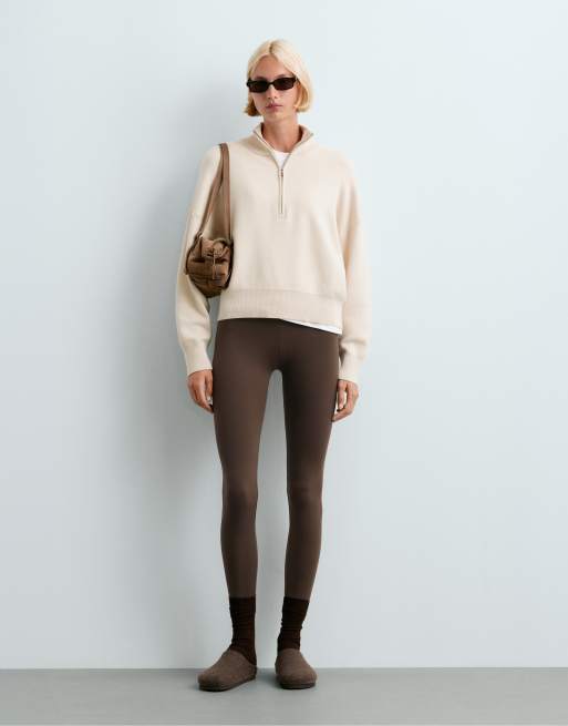 OYSHO Cotton-blend half-zip knit jumper in ivory ecru, 2 of 6