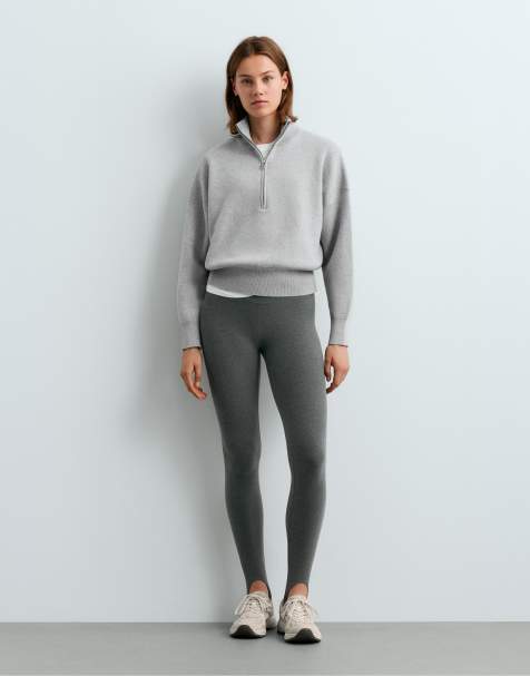 OYSHO Cotton-blend half-zip knit jumper in light grey - view 1