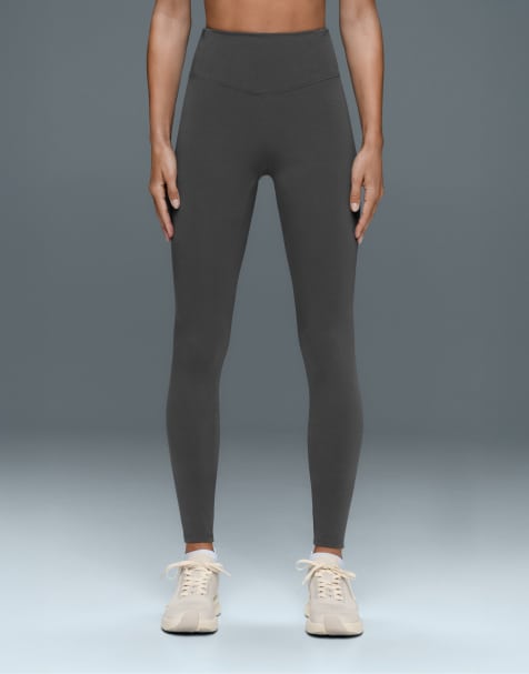 OYSHO Cotton blend high-rise ankle-length leggings in anthracite grey - view 1
