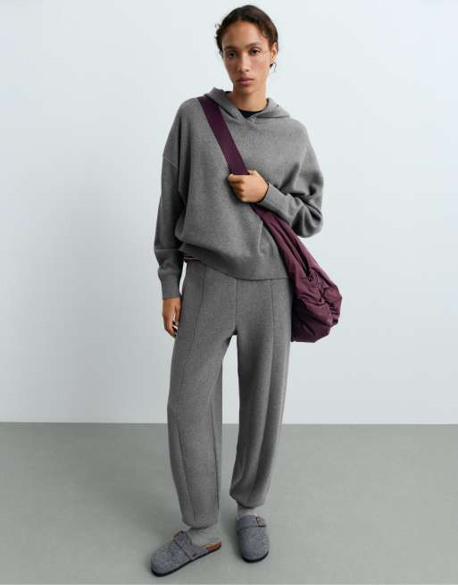 OYSHO Cotton-blend knit hoodie in grey, 5 of 6