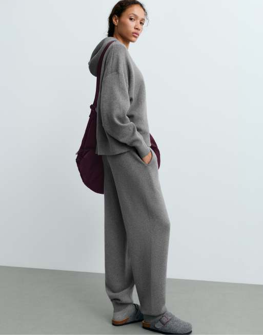 OYSHO Cotton-blend knit joggers in grey, 3 of 5