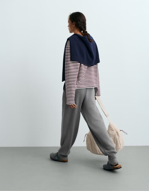 OYSHO Cotton-blend knit joggers in grey, 4 of 5