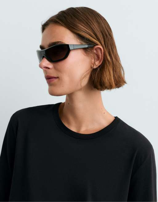 OYSHO Cotton blend long-sleeved t-shirt in black, 3 of 5