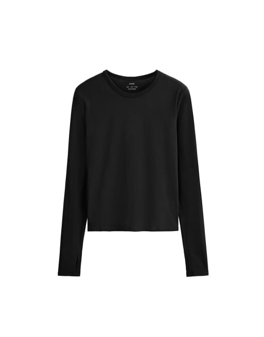 OYSHO Cotton blend long-sleeved t-shirt in black, 5 of 5