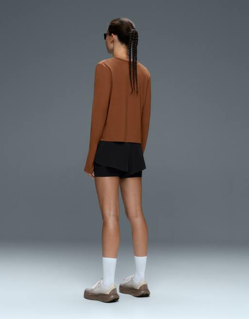 OYSHO Cotton blend long-sleeved t-shirt in camel, 3 of 6