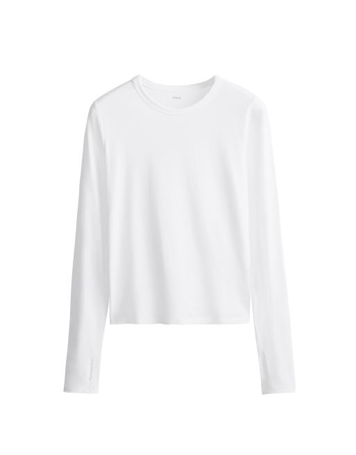 OYSHO Cotton blend long-sleeved t-shirt in off-white, 5 of 5