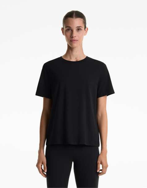 OYSHO Cotton blend short-sleeved t-shirt in black - view 1