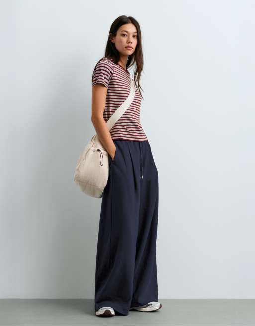 OYSHO Cotton blend short-sleeved t-shirt in burgundy, 2 of 5
