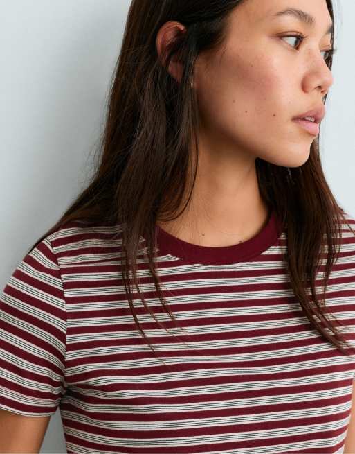 OYSHO Cotton blend short-sleeved t-shirt in burgundy, 3 of 5