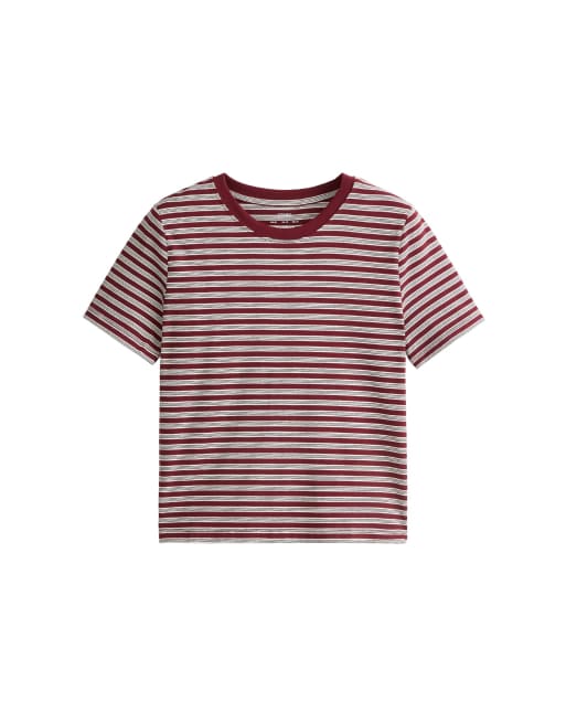 OYSHO Cotton blend short-sleeved t-shirt in burgundy, 5 of 5