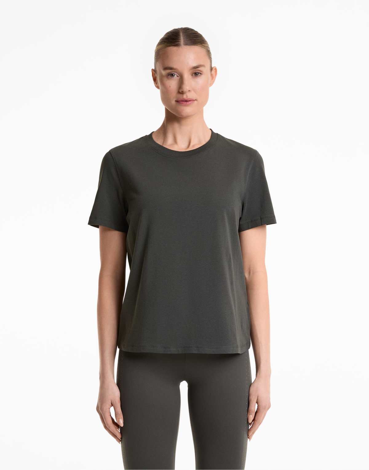 Oysho Cotton blend short-sleeved t-shirt in dark lead grey