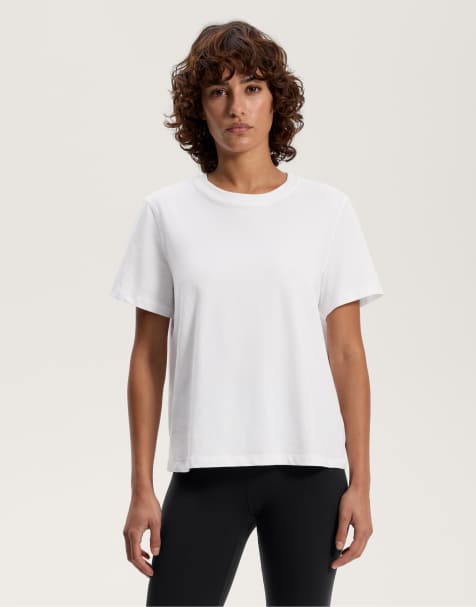 OYSHO Cotton blend short-sleeved t-shirt in off-white