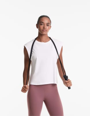Oysho cotton blend sleeveless seamless t-shirt in white
