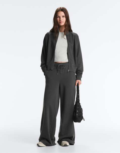 OYSHO Cotton blend straight-leg trousers in dark anthracite - view 1