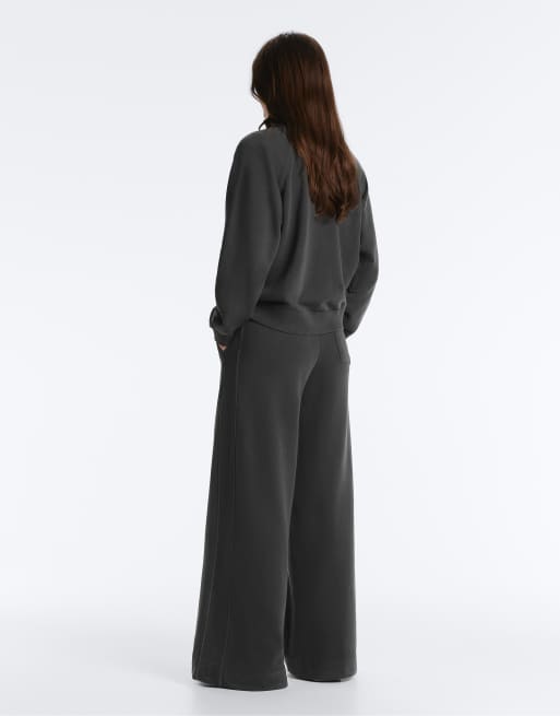OYSHO Cotton blend straight-leg trousers in dark anthracite, 4 of 4