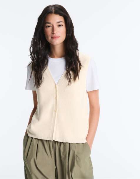 OYSHO Cotton blend v-neck knit cardigan in ecru - view 1