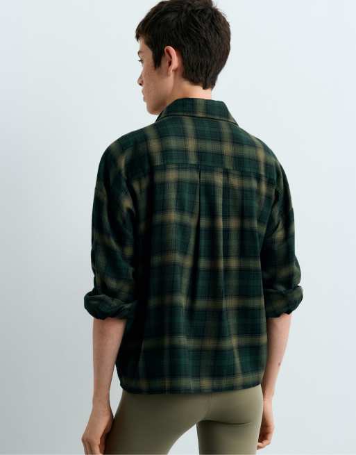 OYSHO Cotton crop shirt in emerald green, 4 of 4