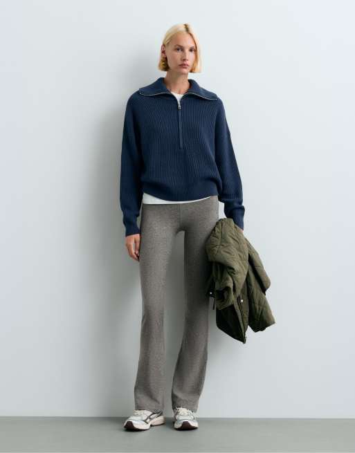 OYSHO Cotton half-zip knit jumper in navy, 2 of 5