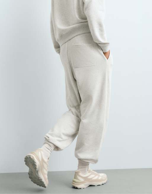 OYSHO Cotton jogger trousers in pale grey, 4 of 6