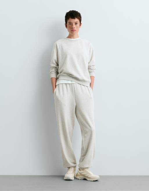 OYSHO Cotton jogger trousers in pale grey, 5 of 6
