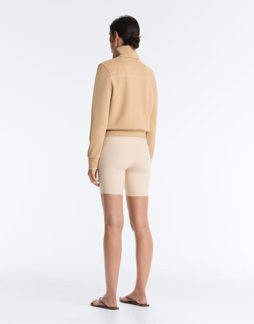 OYSHO Cotton piqué jacket with piping in beige, 5 of 7