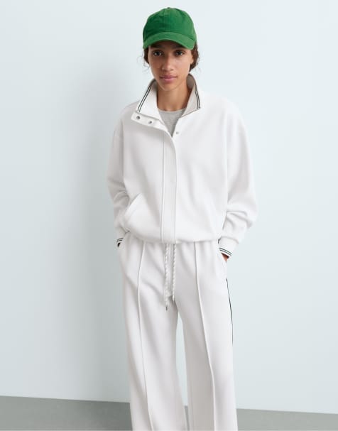 OYSHO Cotton piqué jacket with piping in off-white - view 1