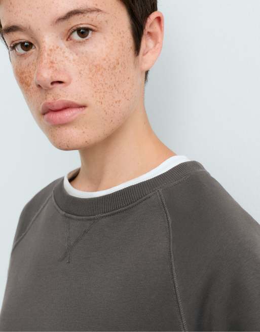 OYSHO Cotton round neck sweatshirt in grey, 3 of 6