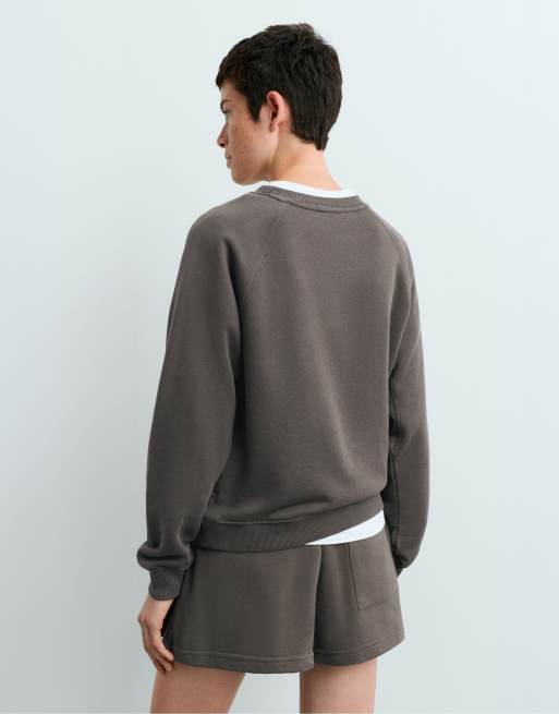 OYSHO Cotton round neck sweatshirt in grey, 4 of 6