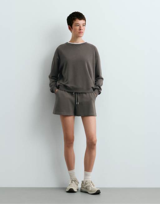 OYSHO Cotton round neck sweatshirt in grey, 5 of 6