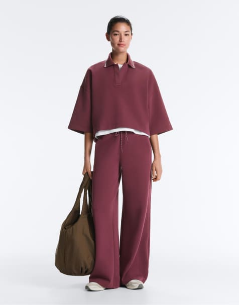 OYSHO cotton sweatshirt set in purple - view 1