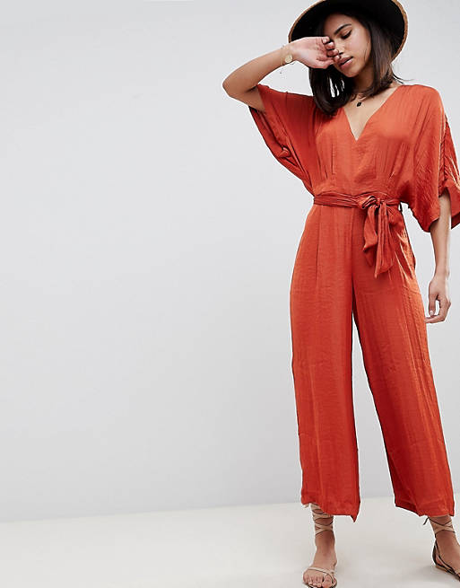 Oysho cover up jumpsuit in rust