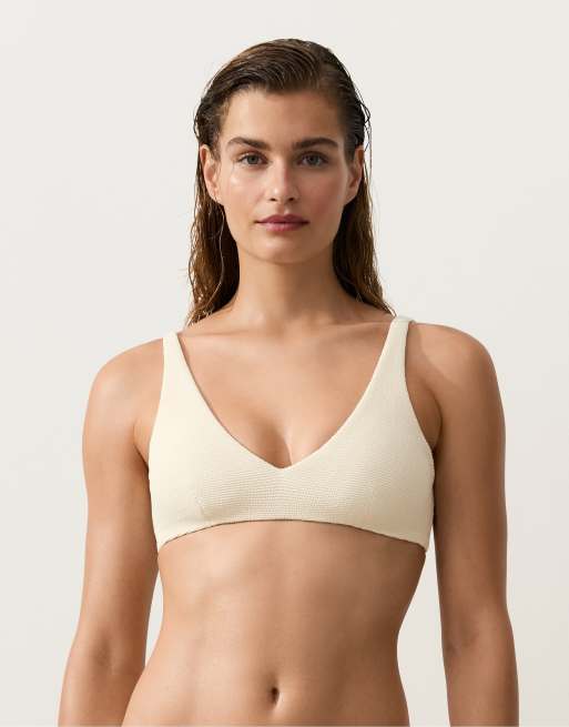 OYSHO Crinkle halter bikini in ecru, 2 of 4