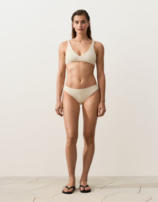OYSHO Crinkle halter bikini in ecru, 3 of 4