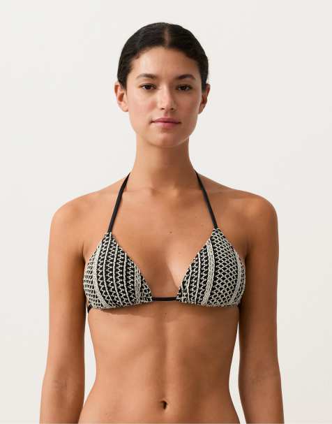 OYSHO Crochet triangle bikini top in black - view 1
