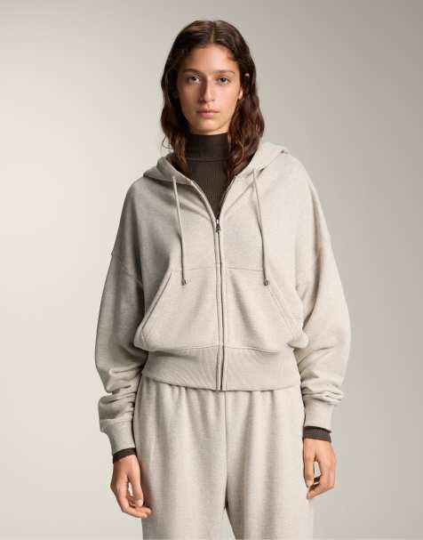 OYSHO Crop hooded jacket with cotton in beige - view 1