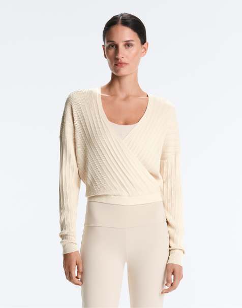 OYSHO Crossed rib knit jumper in cream - view 1