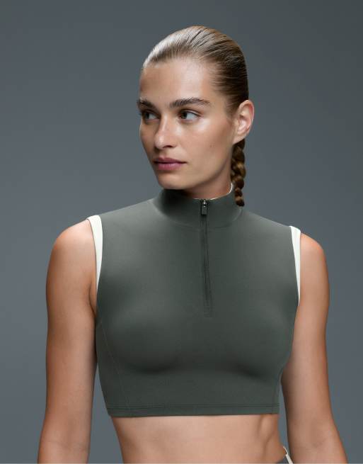 OYSHO débardeur compressif demi-zip bloc en bleu océan, 3 de 6