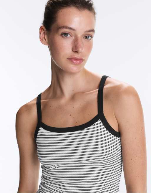 OYSHO - Débardeur côtelé en coton mélangé à rayures - Blanc cassé, 3 de 6