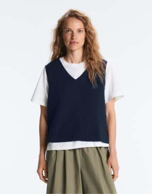 OYSHO - Débardeur en maille à col V - Bleu marine