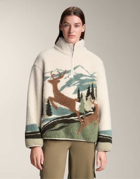 OYSHO Deer landscape faux-shearling sweatshirt in ecru - view 1