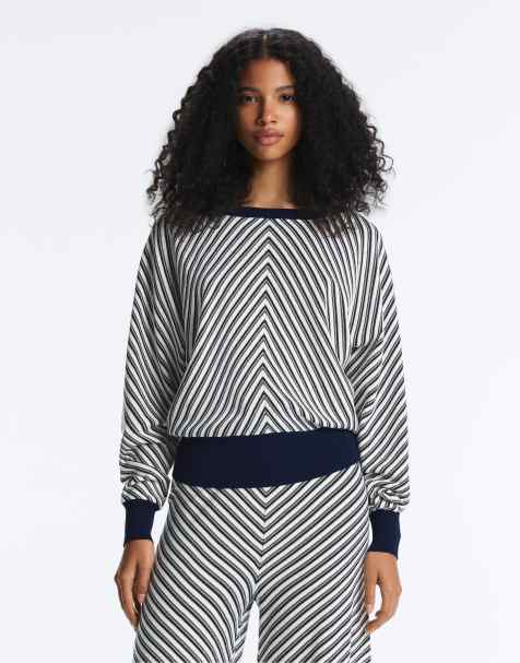 OYSHO Diagonal stripe knit jumper in navy - view 1